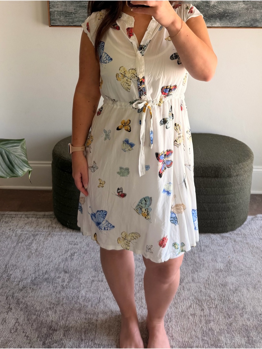 Old Navy White Butterfly Tie-Waist Midi Dress